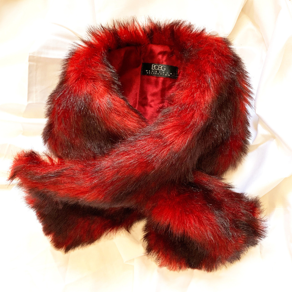 BCBG Red (highest quality) Faux Fur Scarf - NWOT